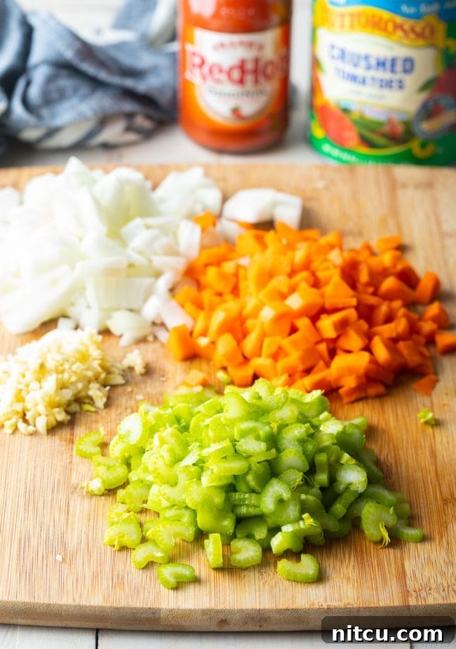 chopped onions, carrots, celery