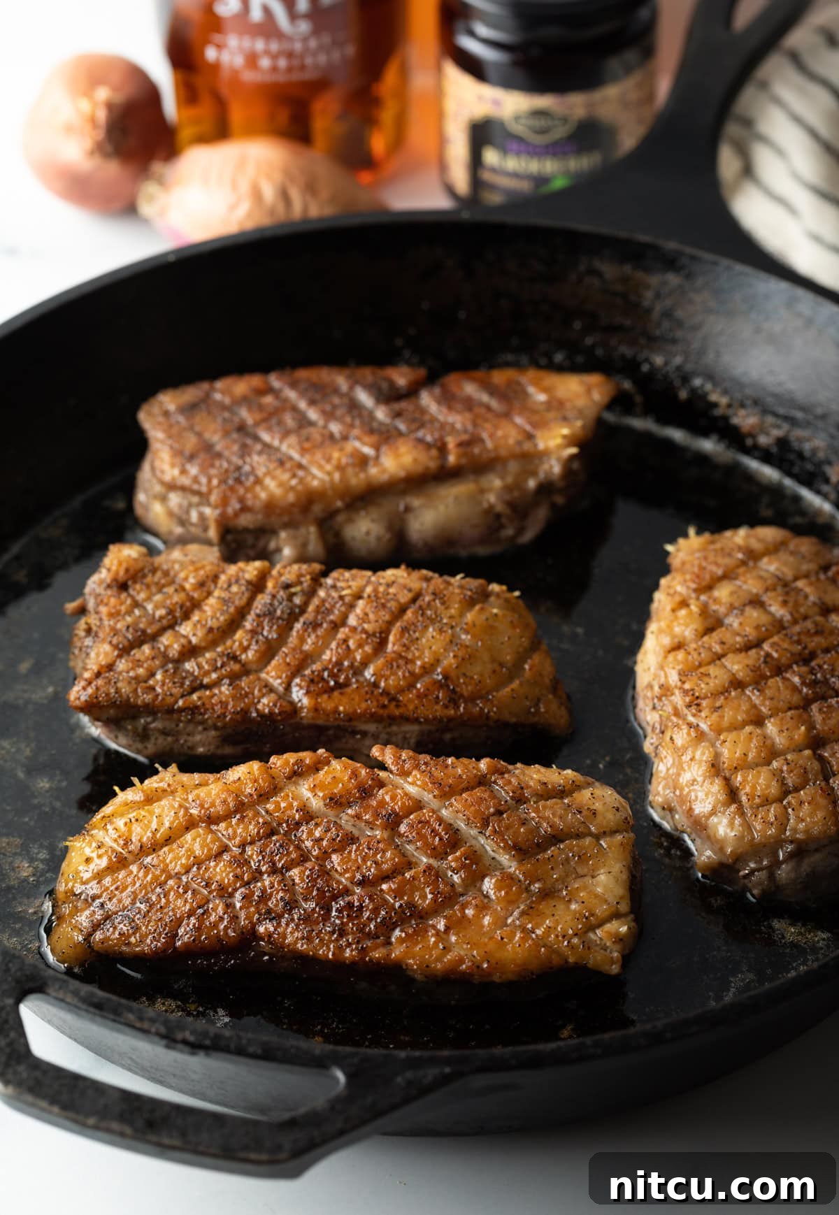 duck breast flipping to sear the flesh side