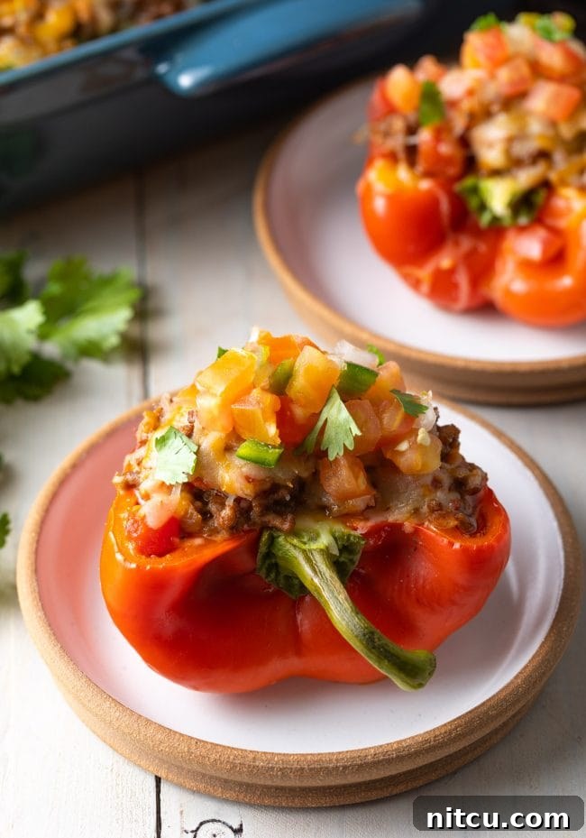 Savory Keto Bell Pepper Boats 4 gluten free Keto stuffed peppers with pico de gallo on top
