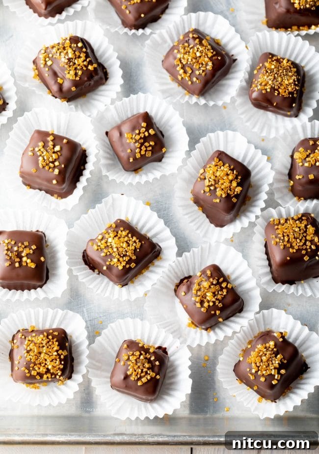 Petit Fours Recipe - party mini cakes with colorful sprinkles lined up and in small cupcake wrappers.