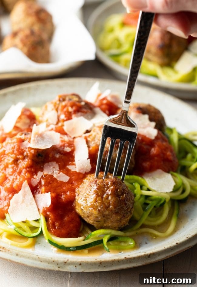 meatballs made with lean ground turkey - served with zoodles