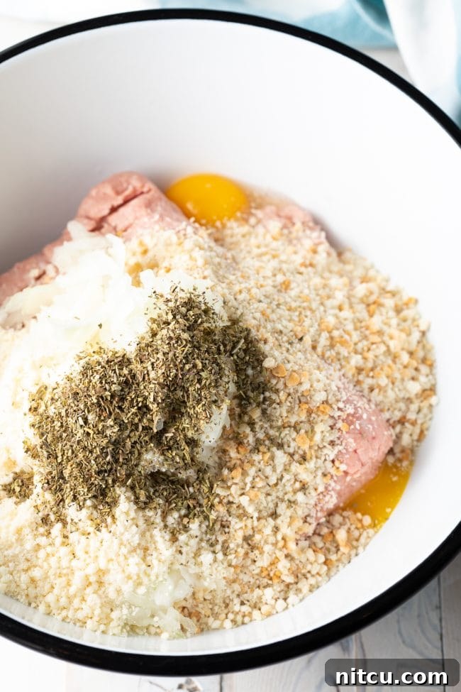 ground turkey meatball ingredients in bowl